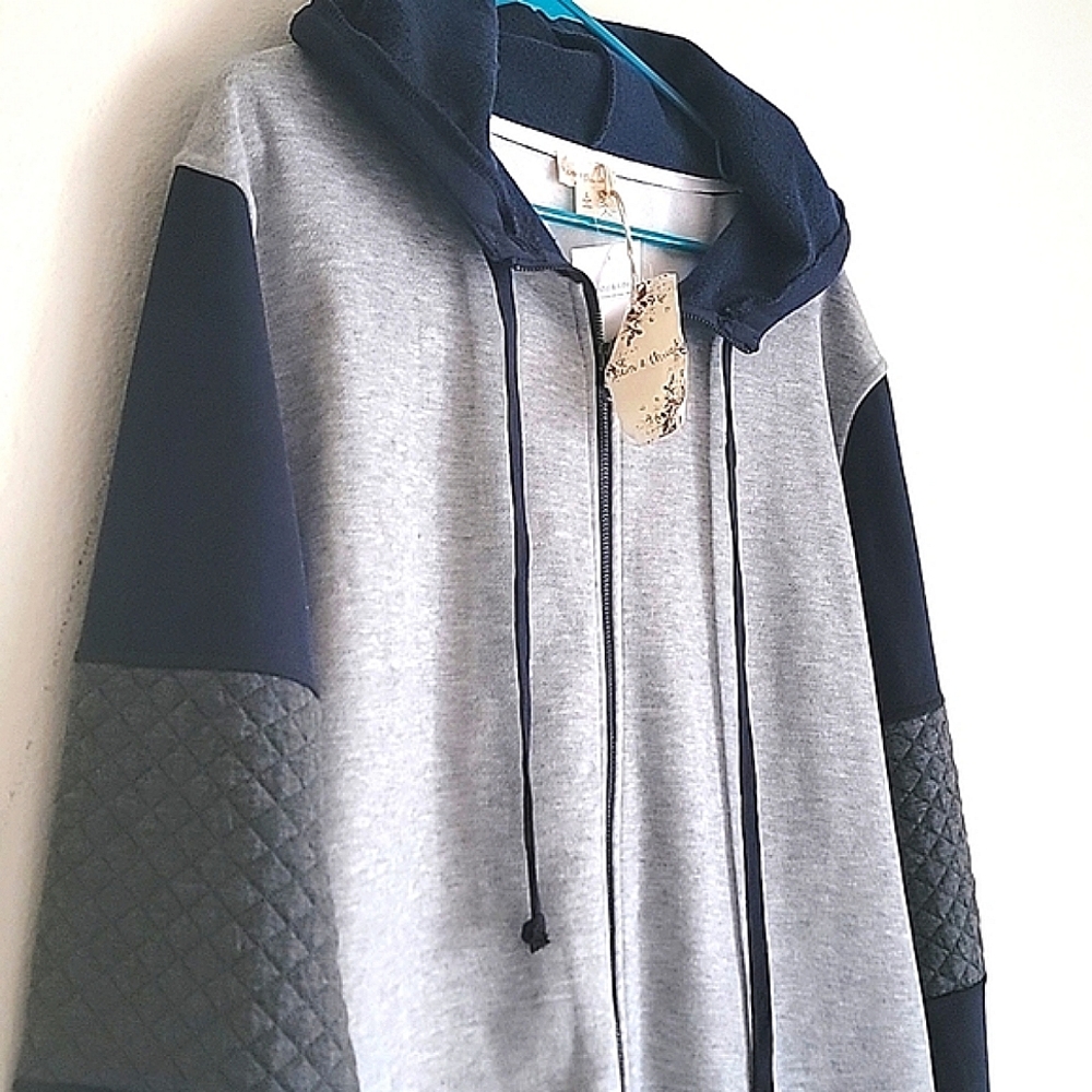 Womens Hem & Thread Gray & Navy Zip Hoodie
